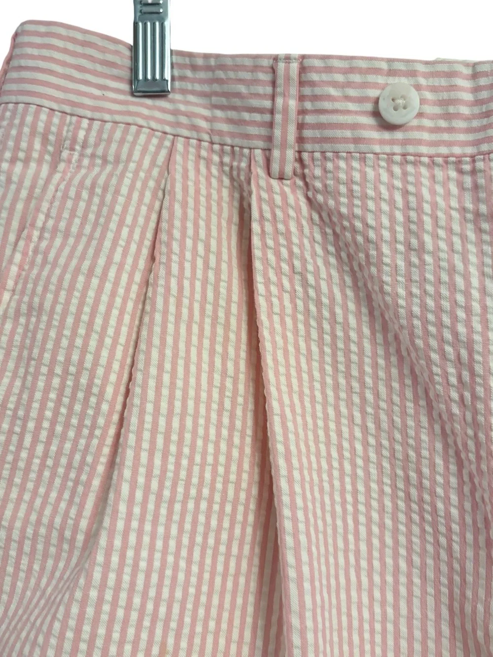 Berle Pink/White Pleated  Striped Seersucker Mens Shorts sz 34”